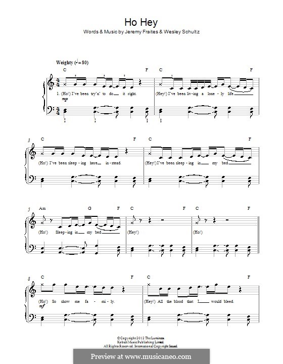 Ho Hey (The Lumineers): For piano by Jeremy Fraites, Wesley Schultz