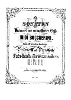 Sonata for Cello and Basso Continuo in A Major, G.4: Version for cello and piano – score, part by Luigi Boccherini