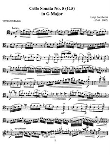 Sonata for Cello and Basso Continuo in G Major, G.5: Solo part by Luigi Boccherini