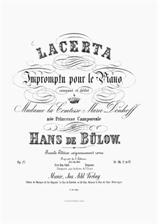 Lacerta. Impromptu, Op.27: For piano by Hans Bülow