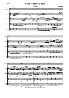 Concerto for Cello and Strings in C Minor, RV 421: Full score, parts by Antonio Vivaldi