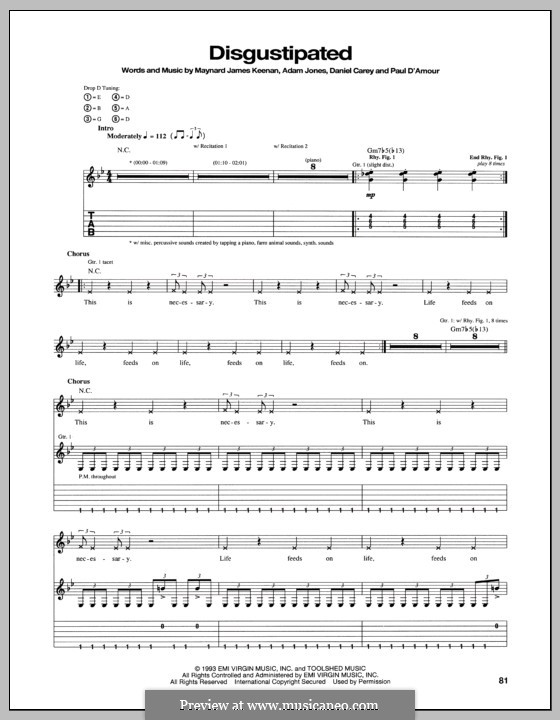 Disgustipated (Tool): For guitar with tab by Adam Jones, Daniel Carey, Maynard James Keenan, Paul D'Amour