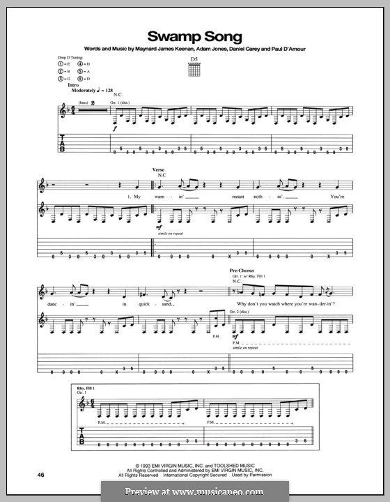 Swamp Song (Tool): For guitar with tab by Adam Jones, Daniel Carey, Maynard James Keenan, Paul D'Amour