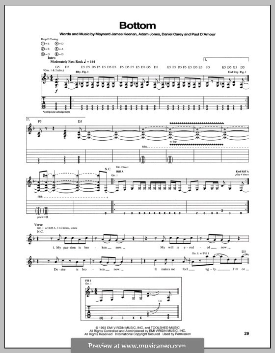 Bottom (Tool): For guitar with tab by Adam Jones, Daniel Carey, Maynard James Keenan, Paul D'Amour