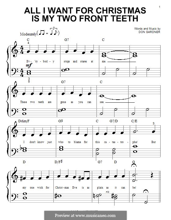 All I Want for Christmas Is My Two Front Teeth: For piano by Don Gardner
