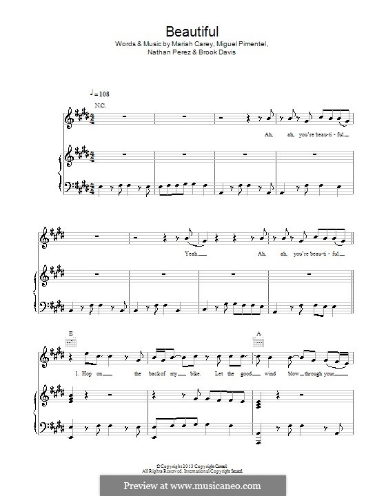 Beautiful (Mariah Carey feat. Miguel): For voice and piano (or guitar) by Mariah Carey, Brook Davis, Miguel Pimentel, Nathan Perez