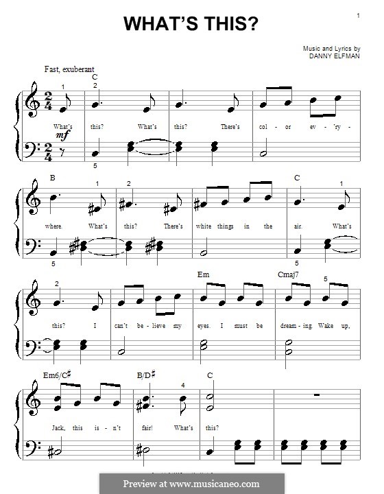 The Nightmare Before Christmas: What's This?, for piano by Danny Elfman