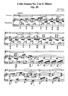 Sonata for Cello and Piano No.2, Op.28: Score by Max Reger