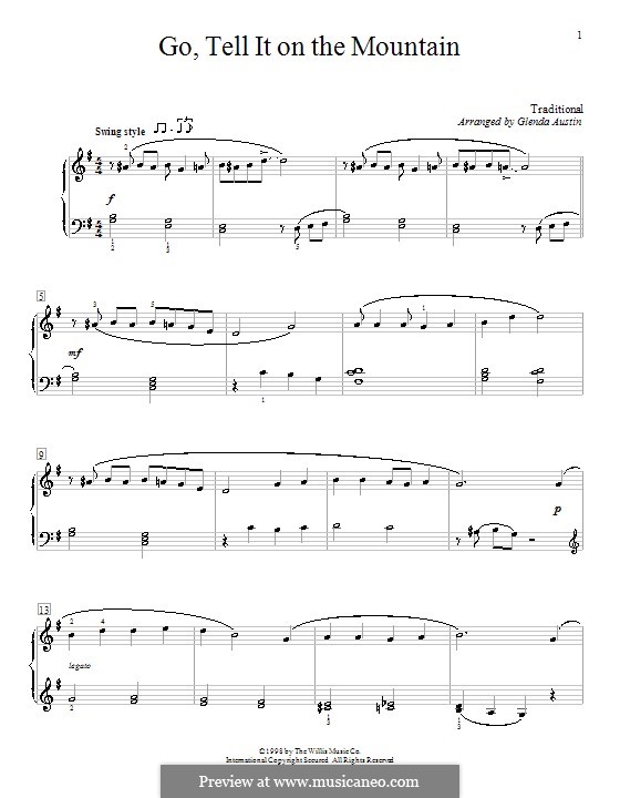 Go, Tell it on the Mountain (Printable Scores): For piano by folklore