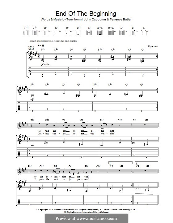 end of the beginning black sabbath tab