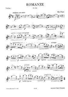 Romance for Violin (or Cello) and Piano: Solo part by Max Reger