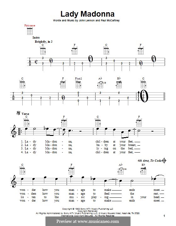 Lady Madonna (The Beatles): For ukulele by John Lennon, Paul McCartney