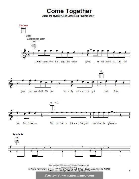 Come Together (The Beatles) instrumental version: For ukulele by John Lennon, Paul McCartney