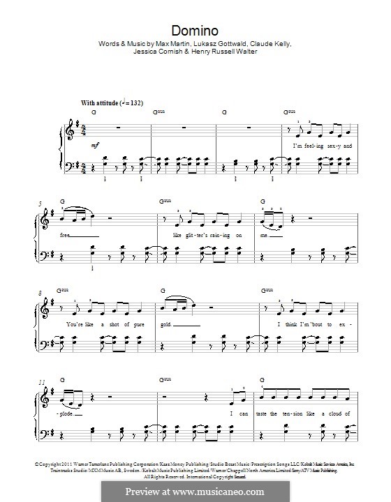 Domino (Jessie J): For piano by Claude Kelly, Jessica Cornish, Lukas Gottwald, Max Martin, Henry Russell Walter