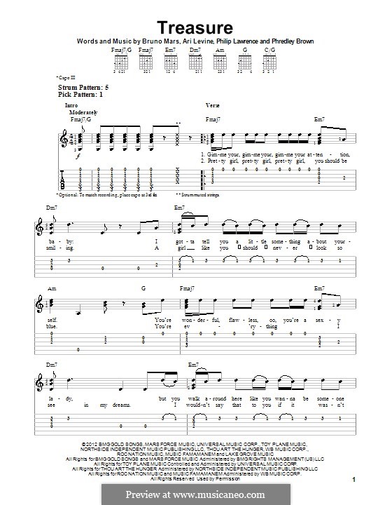 Treasure: For guitar with tab by Ari Levine, Bruno Mars, Philip Lawrence