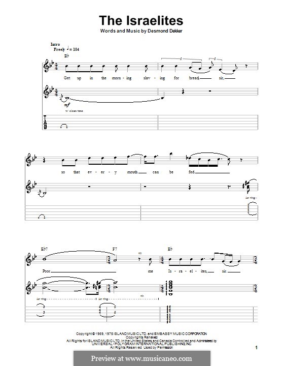 The Israelites (Desmond Dekker & The Aces): For guitar with tab by Desmond Dekker