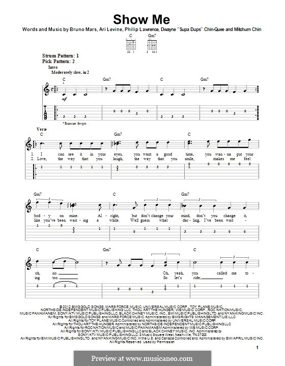 Show Me: For guitar with tab by Ari Levine, Dwayne Chin-Quee, Mitchum Khan Chin, Bruno Mars, Philip Lawrence