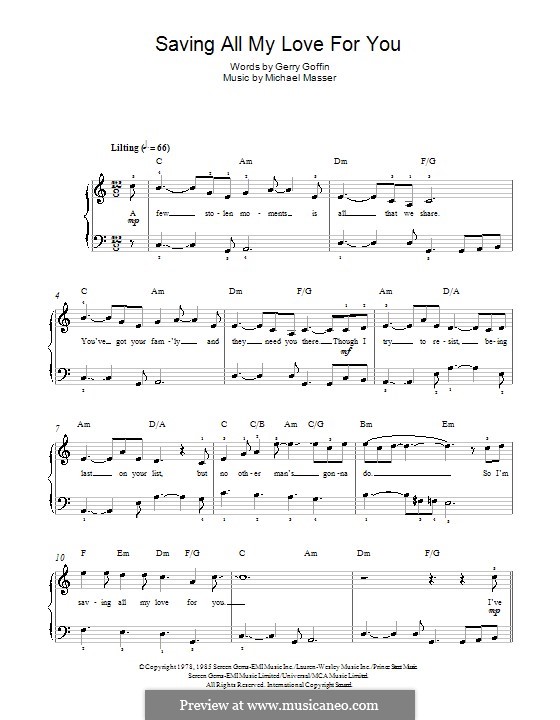 Saving All My Love for You (Whitney Houston): For piano by Gerry Goffin, Michael Masser