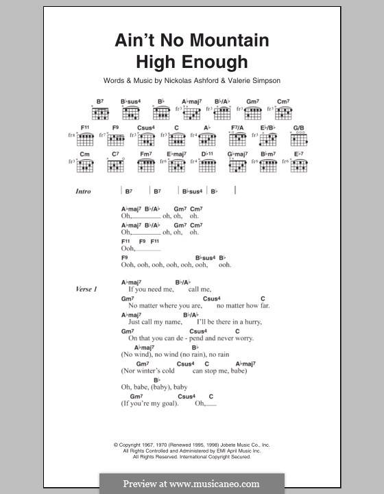 Ain't No Mountain High Enough: Lyrics and chords by Nicholas Ashford, Valerie Simpson