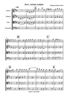 Ave verum corpus, K.618: For string quartet by Wolfgang Amadeus Mozart