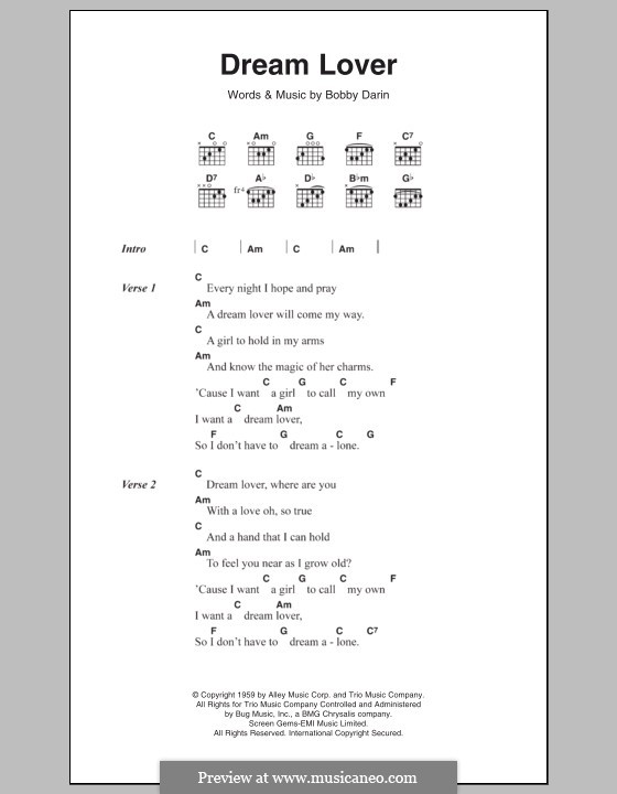 Dream Lover: Lyrics and chords by Bobby Darin