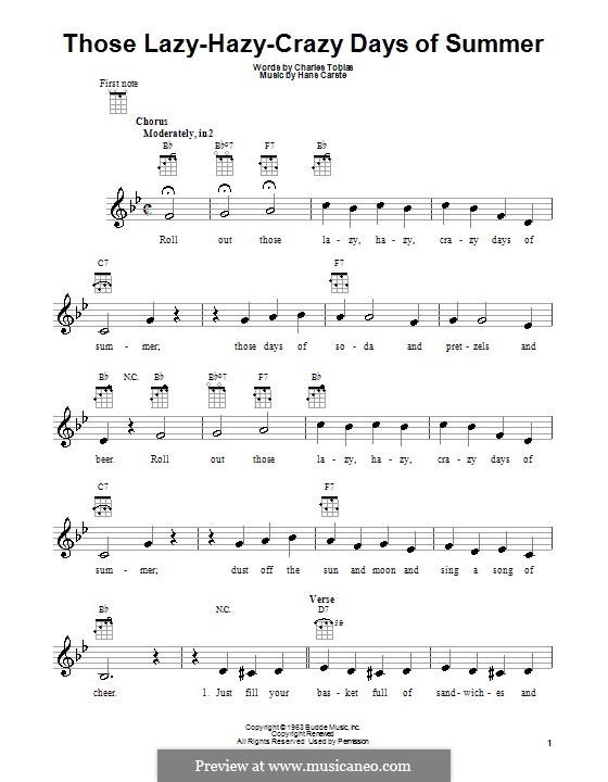 Those Lazy-Hazy-Crazy Days of Summer: For ukulele by Hans Carste