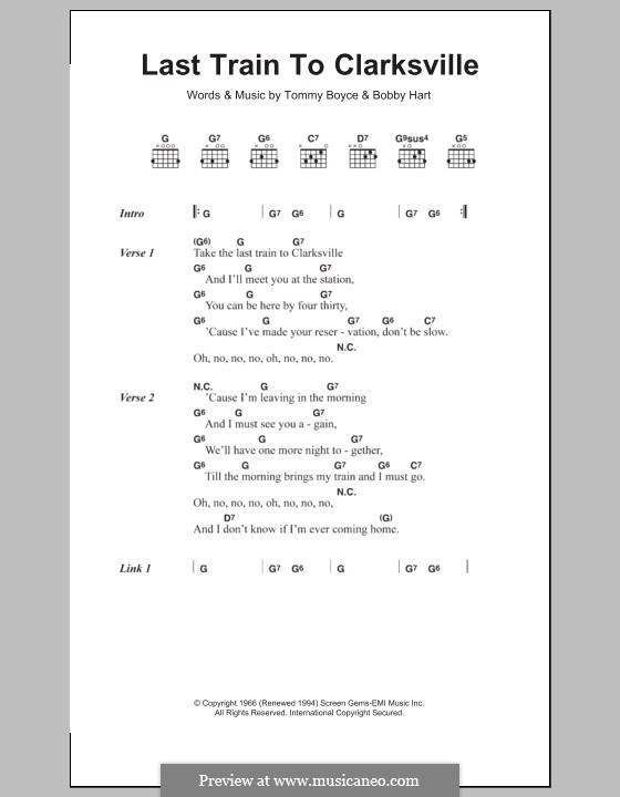 Last Train to Clarksville (The Monkees) by B. Hart, T. Boyce on MusicaNeo