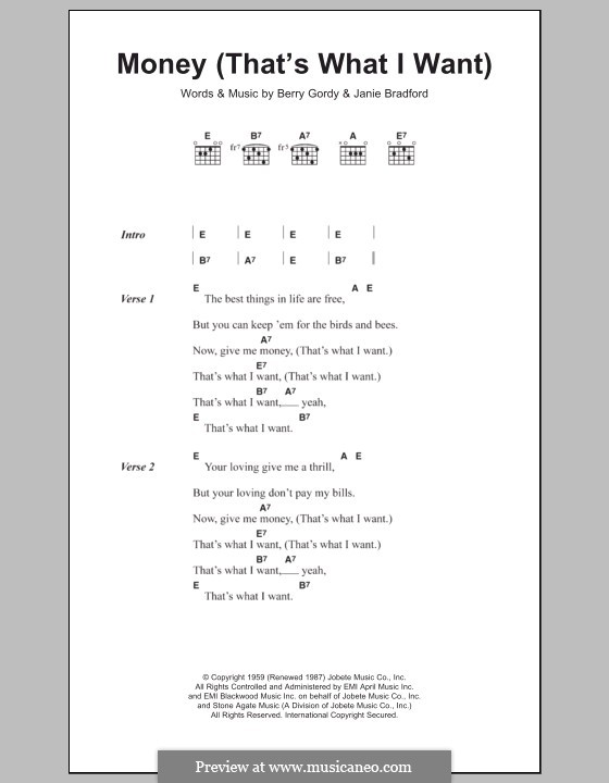 Money (That's What I Want): Lyrics and chords by Berry Gordy, Janie Bradford