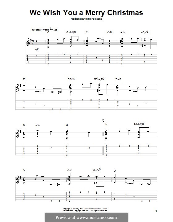 We Wish You a Merry Christmas (Printable Scores): For guitar with tab by folklore