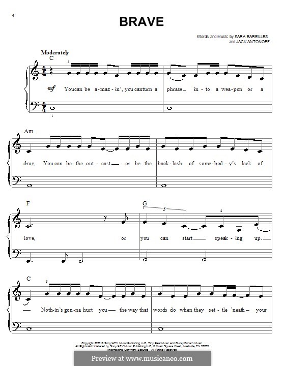 Brave by S. Bareilles, J. Antonoff - sheet music on MusicaNeo