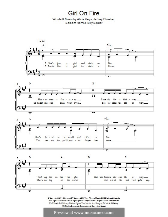 Girl on Fire: For piano by Alicia Keys, Jeff Bhasker, Salaam Remi, Billy Squier