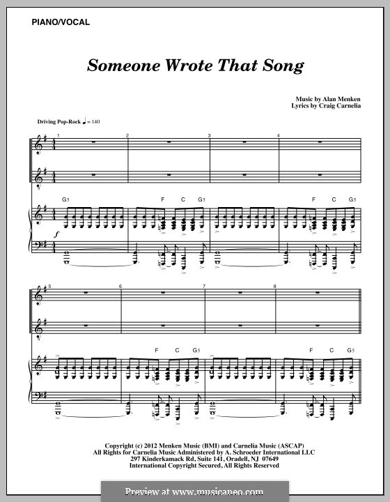 Someone Wrote That Song: For voice and piano by Alan Menken