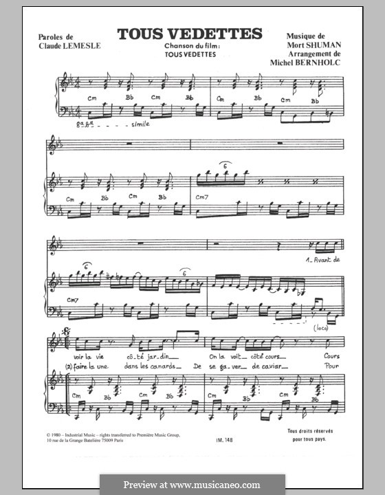 Tous Vedettes by M. Shuman sheet music on MusicaNeo