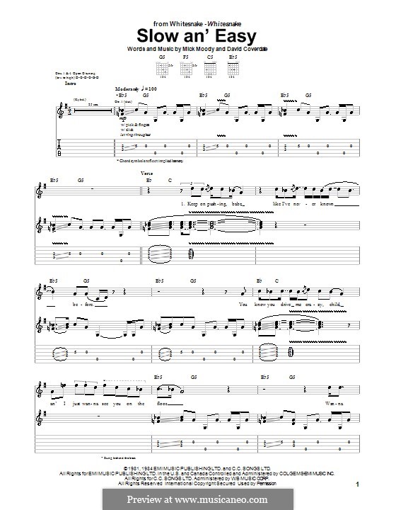 Slow an' Easy (Whitesnake): For guitar with tab by David Coverdale, Micky Moody