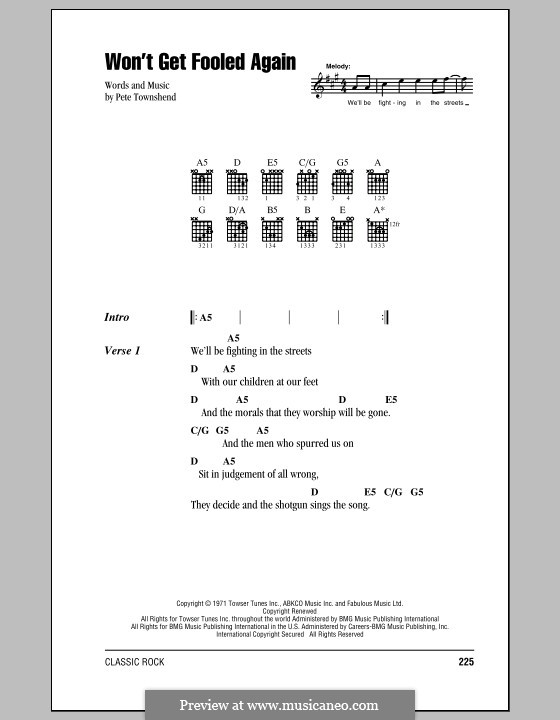 Won't Get Fooled Again (The Who): Lyrics and chords by Peter Townshend