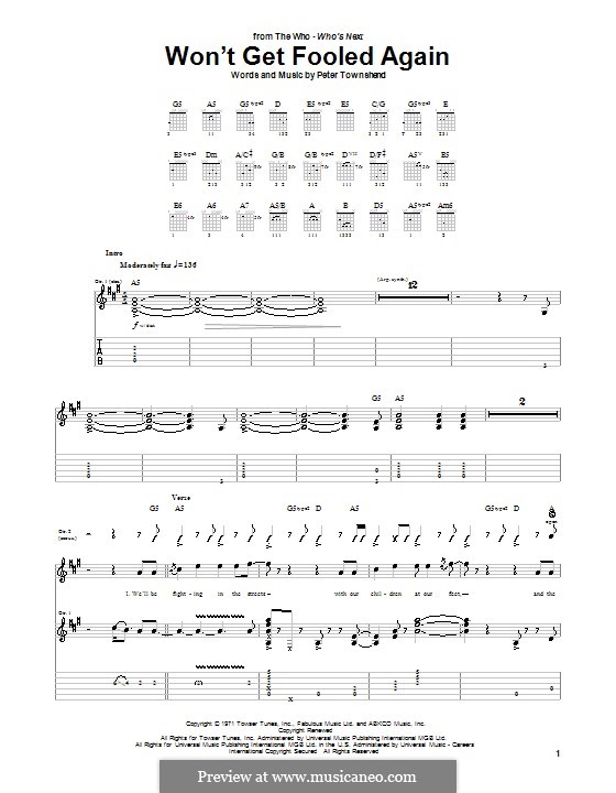 Won't Get Fooled Again (The Who): For guitar with tab by Peter Townshend
