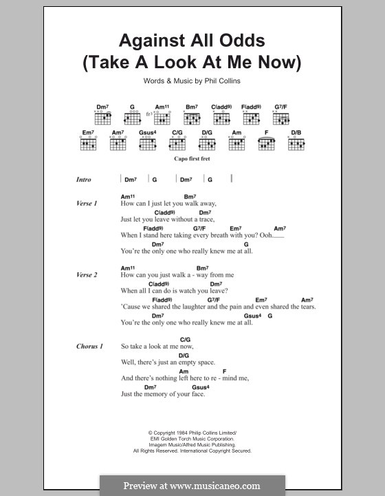 Against All Odds (Take a Look at Me Now): Lyrics and chords by Phil Collins