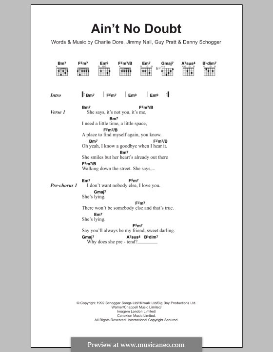 Ain't No Doubt: Lyrics and chords by Charlie Dore, Guy Pratt, Jimmy Nail, Danny Schogger