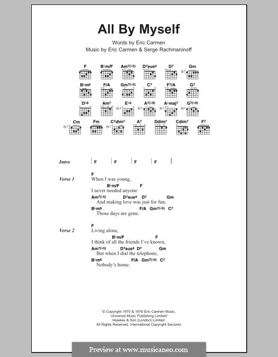 All By Myself: Lyrics and chords by Eric Carmen