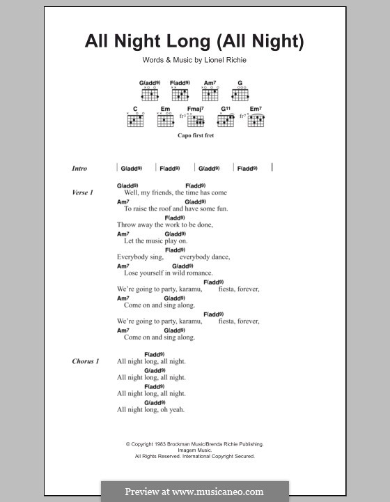 All Night Long (All Night): Lyrics and chords by Lionel Richie