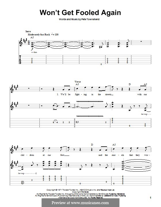 Won't Get Fooled Again (The Who): For guitar with tab by Peter Townshend