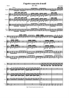 Concerto for Fagotto and Strings in D Minor, RV 481: Score and all parts by Antonio Vivaldi