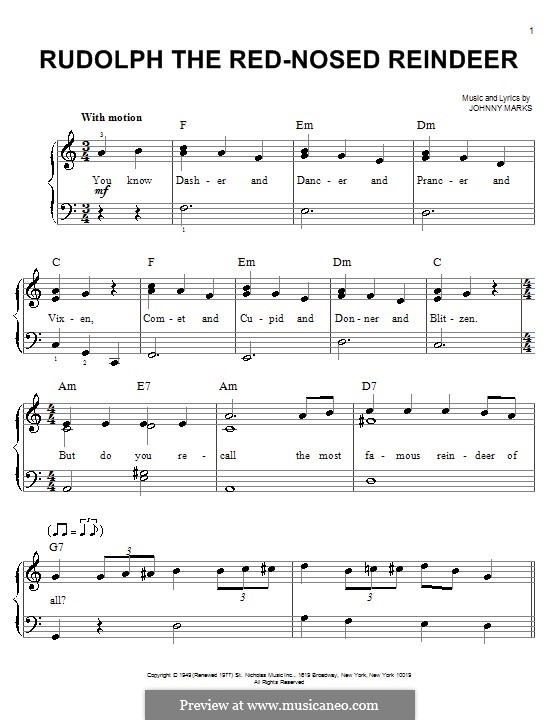 Rudolph the Red-Nosed Reindeer (Piano version): For a single performer by Johnny Marks