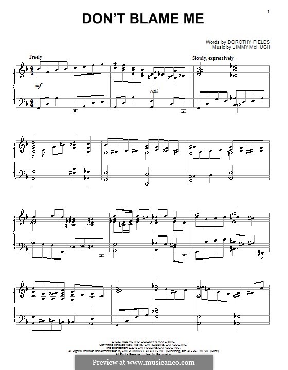 Don't Blame Me: For piano by Jimmy McHugh
