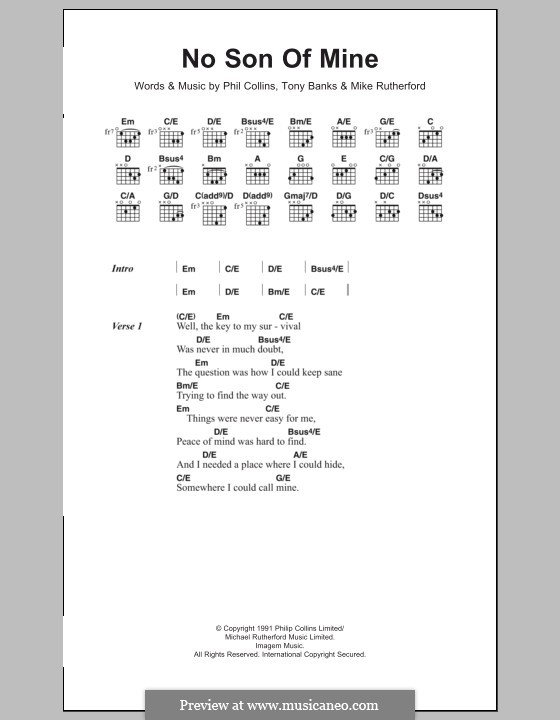 No Son of Mine (Genesis): Lyrics and chords by Tony Banks, Mike Rutherford, Phil Collins