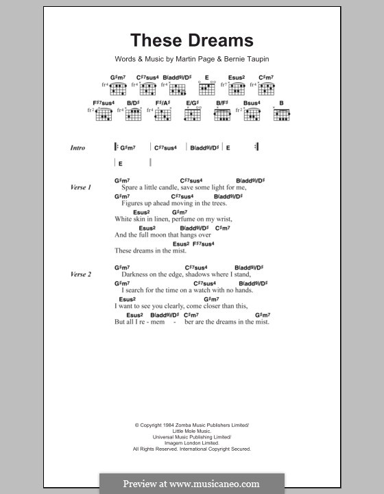 These Dreams (Heart): Lyric and chords by Martin George Page