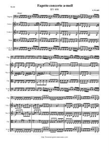 Concerto for Fagotto and Strings in A Minor, RV 498: Score, parts by Antonio Vivaldi