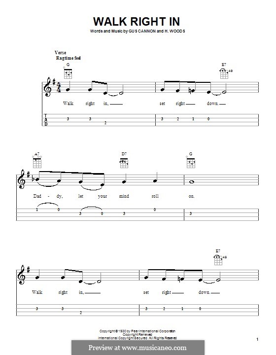 Walk Right in (The Rooftop Singers): For ukulele by Gus Cannon, Harry Woods