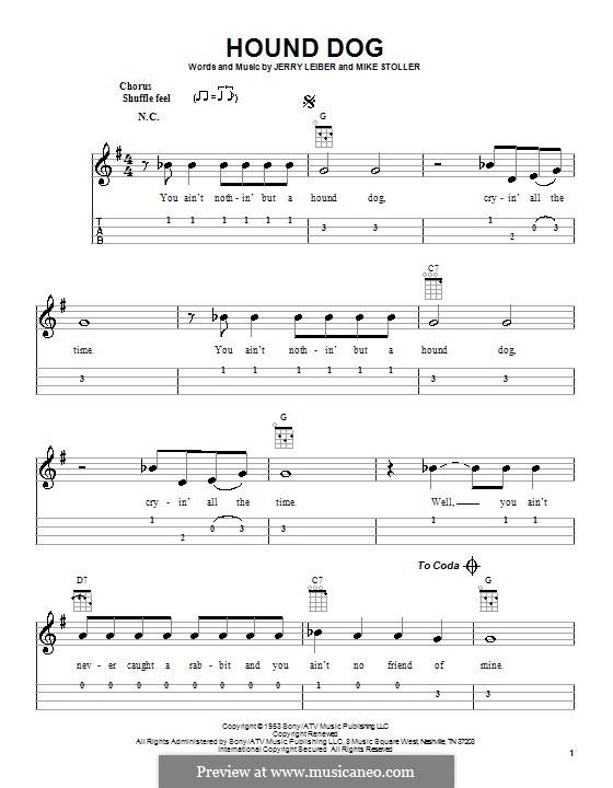 Hound Dog (Elvis Presley): For ukulele by Jerry Leiber, Mike Stoller