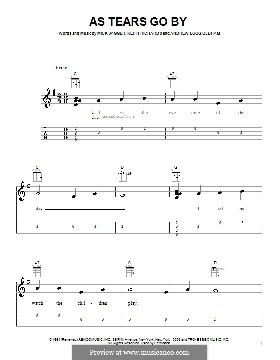 As Tears Go By (The Rolling Stones): For ukulele by Keith Richards, Mick Jagger